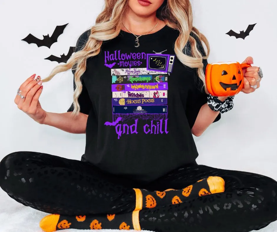 90s Halloween Movies & Chill Black Tee