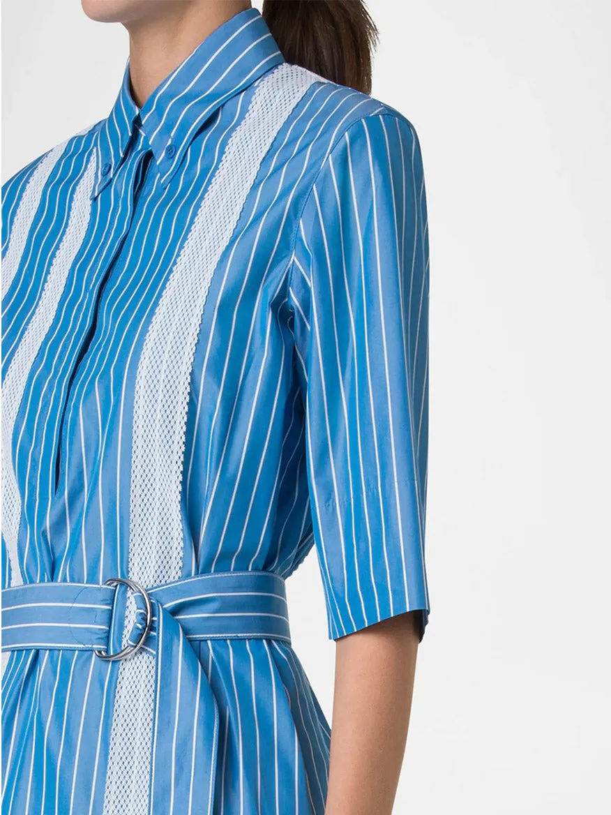 Akris Punto Pajama Stripe Collared Dress in Medium Blue/Cream