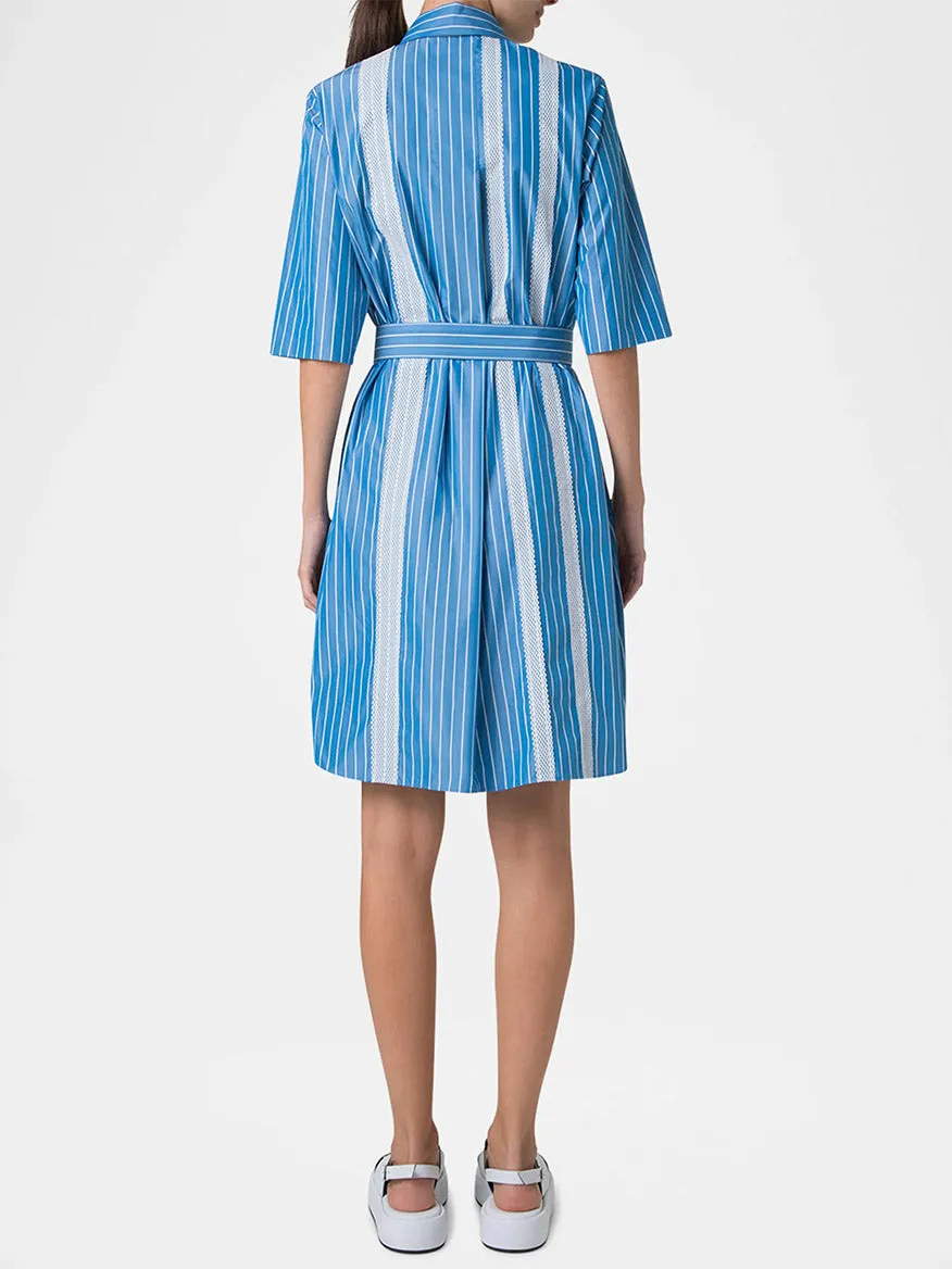 Akris Punto Pajama Stripe Collared Dress in Medium Blue/Cream