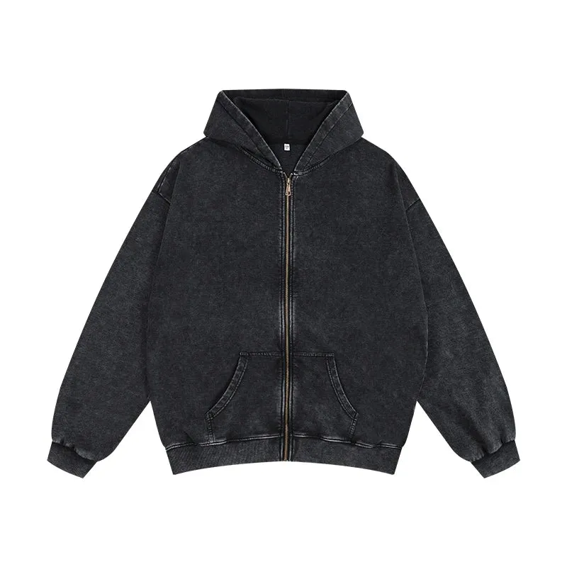 American Retro Washed Cardigan Sweater Autumn Winter Heavy Fashion Ins Hoody