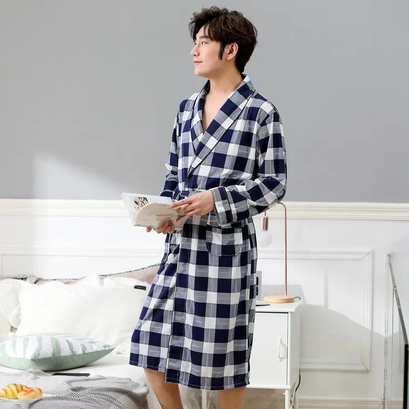 Bathrobe Men's Nightgown Autumn Long Comfortable Long Sleeve Summer Thin Summer Breathable Pajamas Men's Summer Home Service