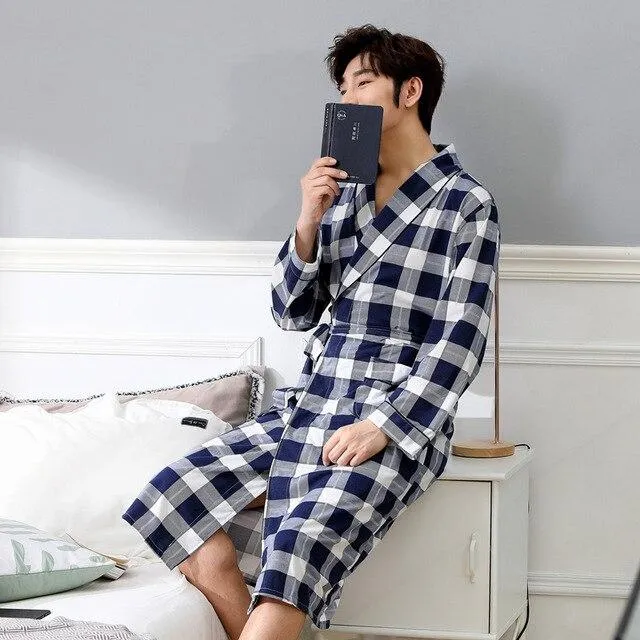 Bathrobe Men's Nightgown Autumn Long Comfortable Long Sleeve Summer Thin Summer Breathable Pajamas Men's Summer Home Service