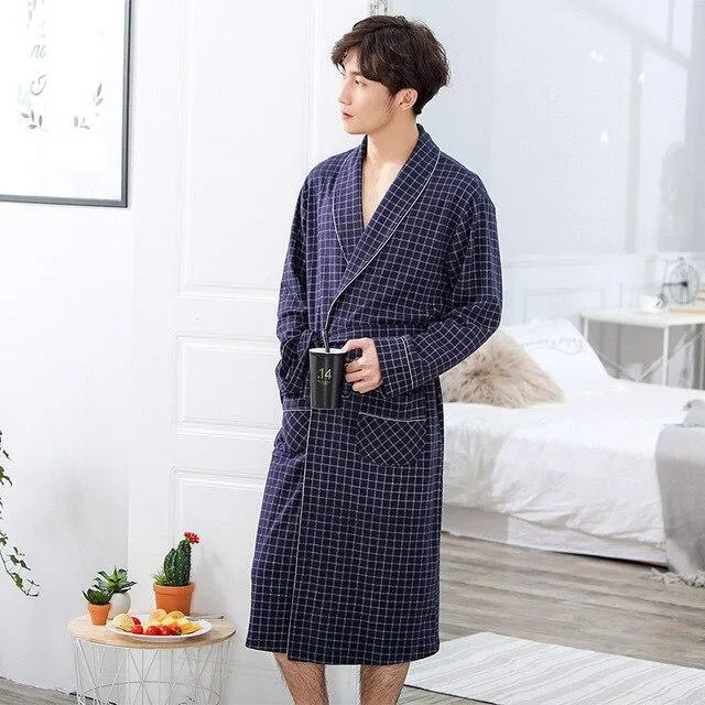 Bathrobe Men's Nightgown Autumn Long Comfortable Long Sleeve Summer Thin Summer Breathable Pajamas Men's Summer Home Service