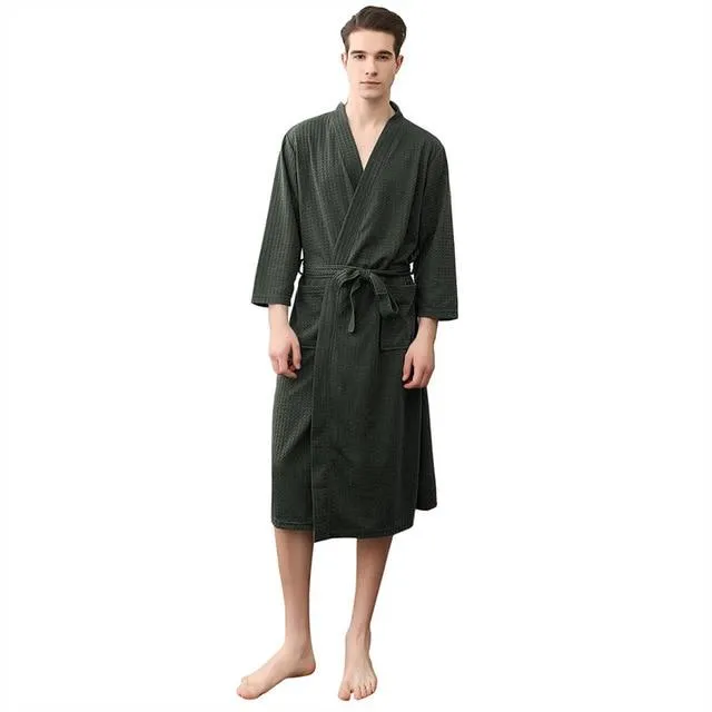 Bikitique Men Plus Size Cotton Bathrobes Autumn Kimono Long Sleeve Sleepwear Men Nightgowns Homewear Pijama Long Bathrobe Men