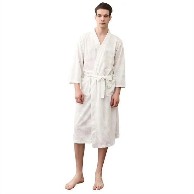 Bikitique Men Plus Size Cotton Bathrobes Autumn Kimono Long Sleeve Sleepwear Men Nightgowns Homewear Pijama Long Bathrobe Men