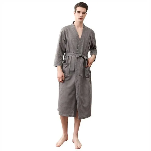 Bikitique Men Plus Size Cotton Bathrobes Autumn Kimono Long Sleeve Sleepwear Men Nightgowns Homewear Pijama Long Bathrobe Men