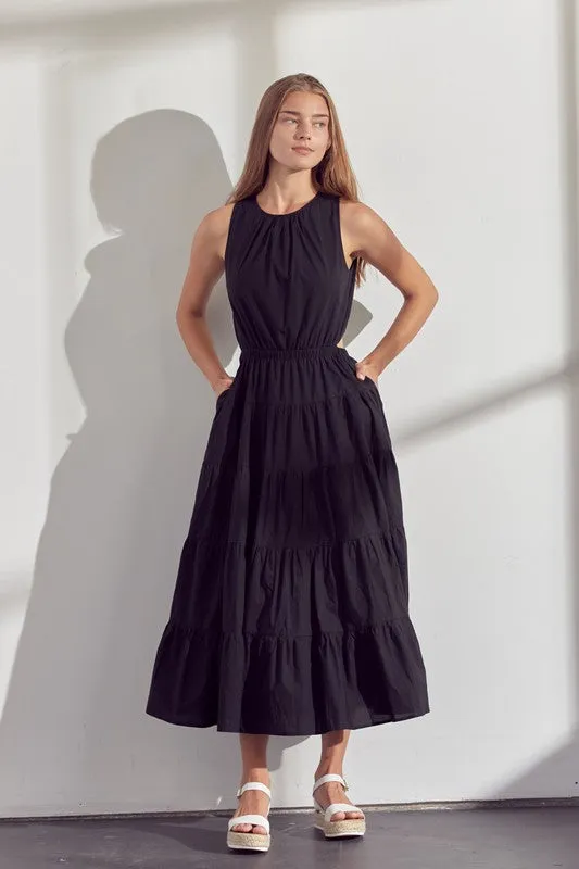 Black Maxi Cutout Dress With Pockets