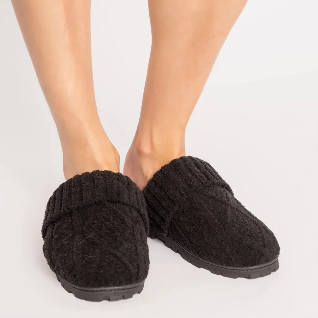 Cable Knit Robes Slides (Black)