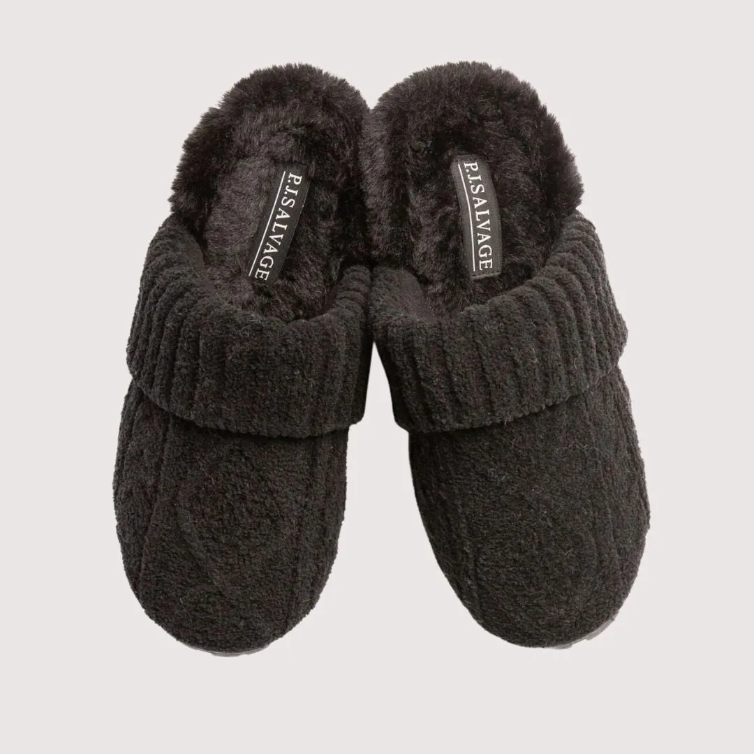 Cable Knit Robes Slides (Black)