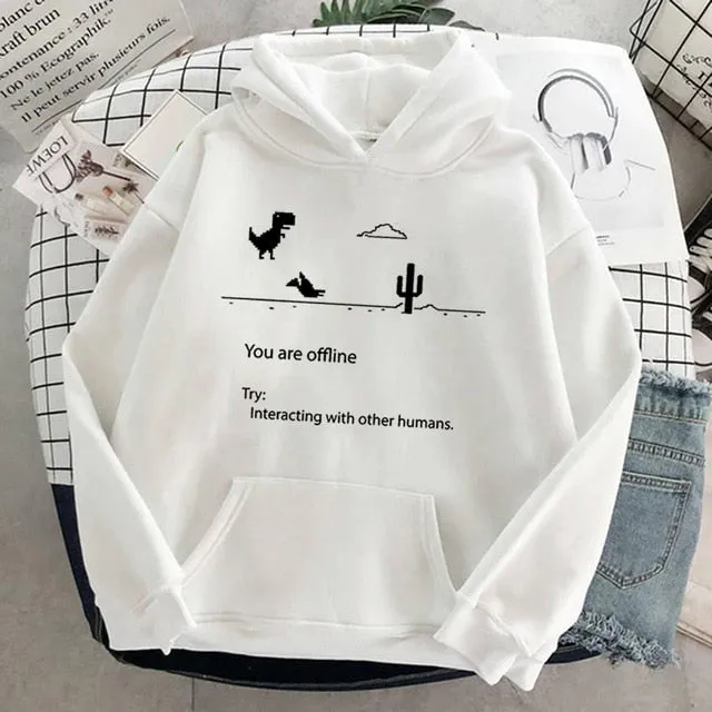 Cartoon Dinosaur Letter Print Hoodies Women Hooded Oversize Pullovers Harajuku Warm Kawaii Female Loose Streetwear Sweatshirts