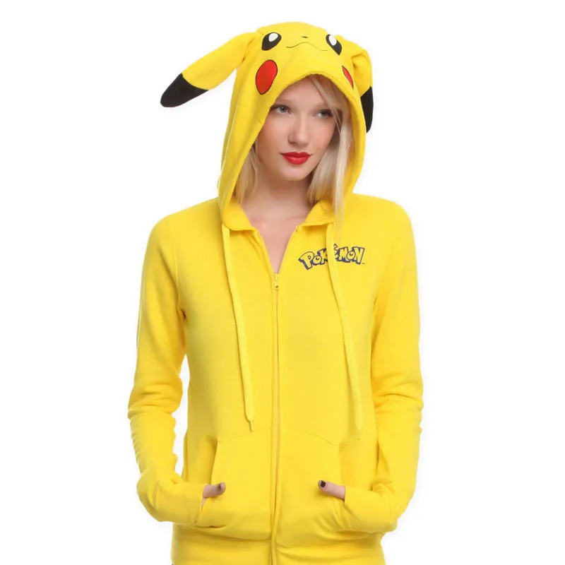 Cartoon Pikachu Loose Cardigan Hooded Long Sleeve Sweater