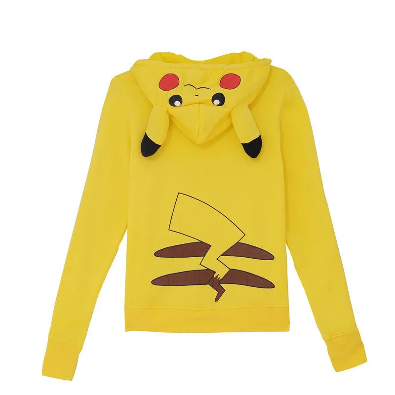 Cartoon Pikachu Loose Cardigan Hooded Long Sleeve Sweater