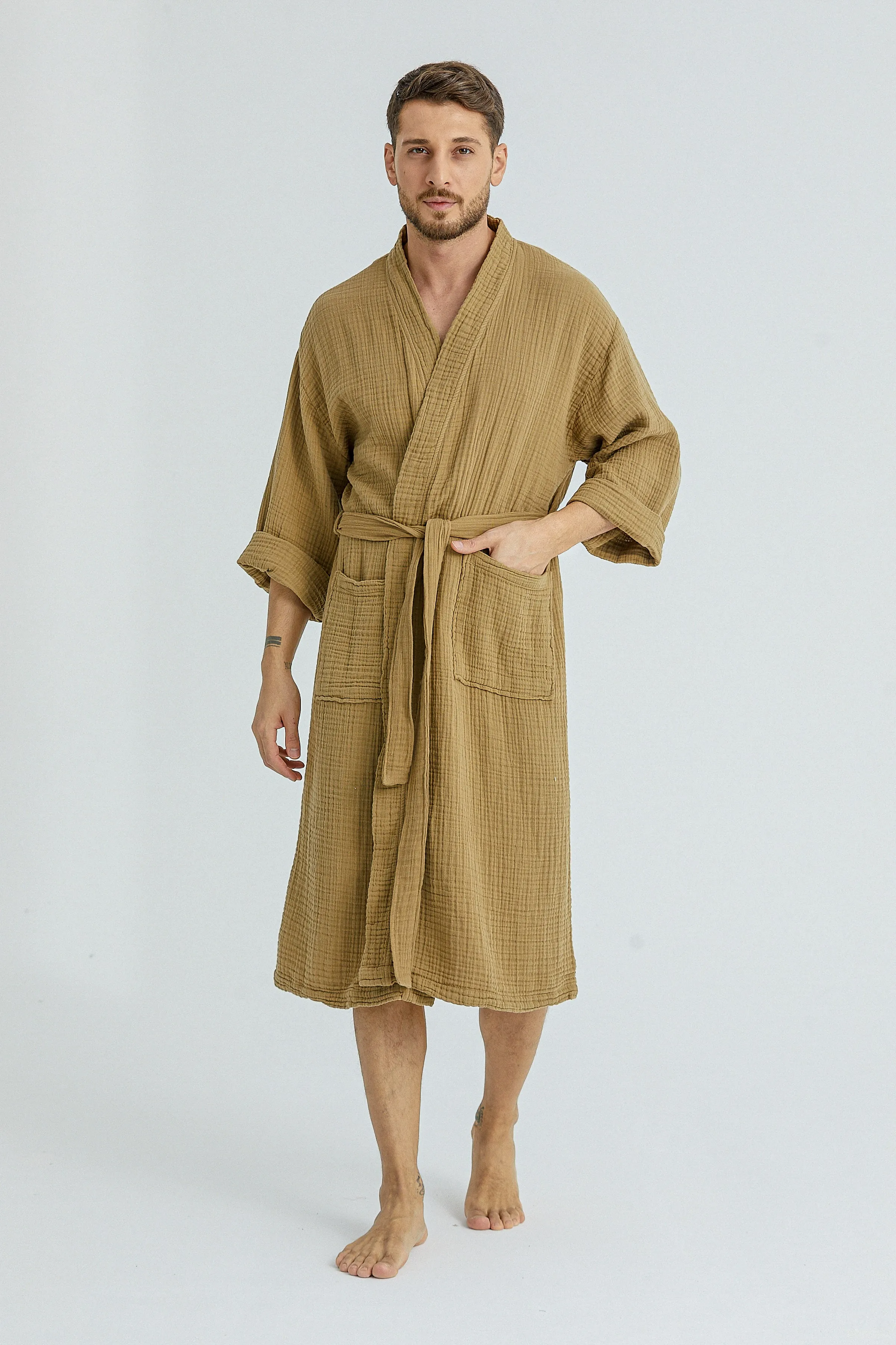 Cassia Men's Robes - Golden Beige