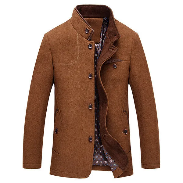 Casual Chest Pocket Woolen Coat