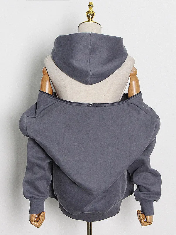 Casual Loose Solid Color Hoodies Top