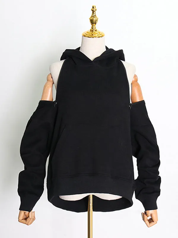 Casual Loose Solid Color Hoodies Top
