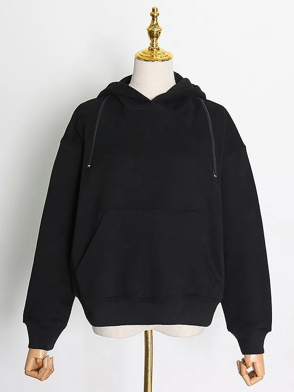 Casual Loose Solid Color Hoodies Top