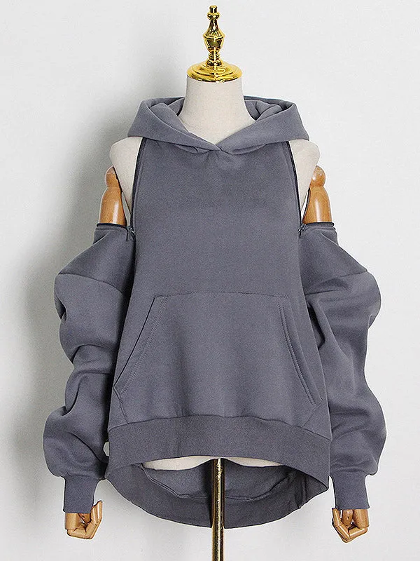 Casual Loose Solid Color Hoodies Top