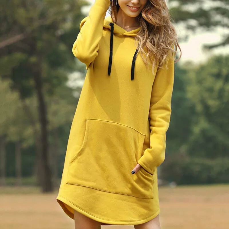 Casual Pullover Drawstring Loose Dress Hoodie