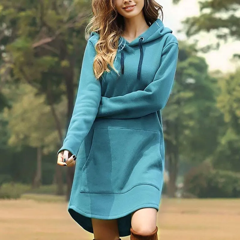 Casual Pullover Drawstring Loose Dress Hoodie