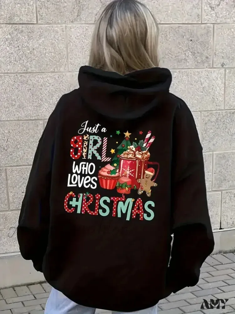Christmas Graphic Kangaroo Casual Long Sleeve Drawstring Hoodie