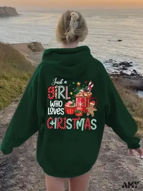 Christmas Graphic Kangaroo Casual Long Sleeve Drawstring Hoodie