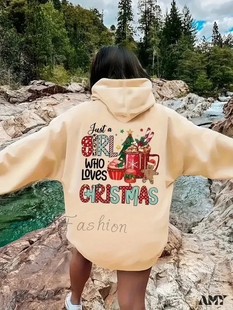 Christmas Graphic Kangaroo Casual Long Sleeve Drawstring Hoodie