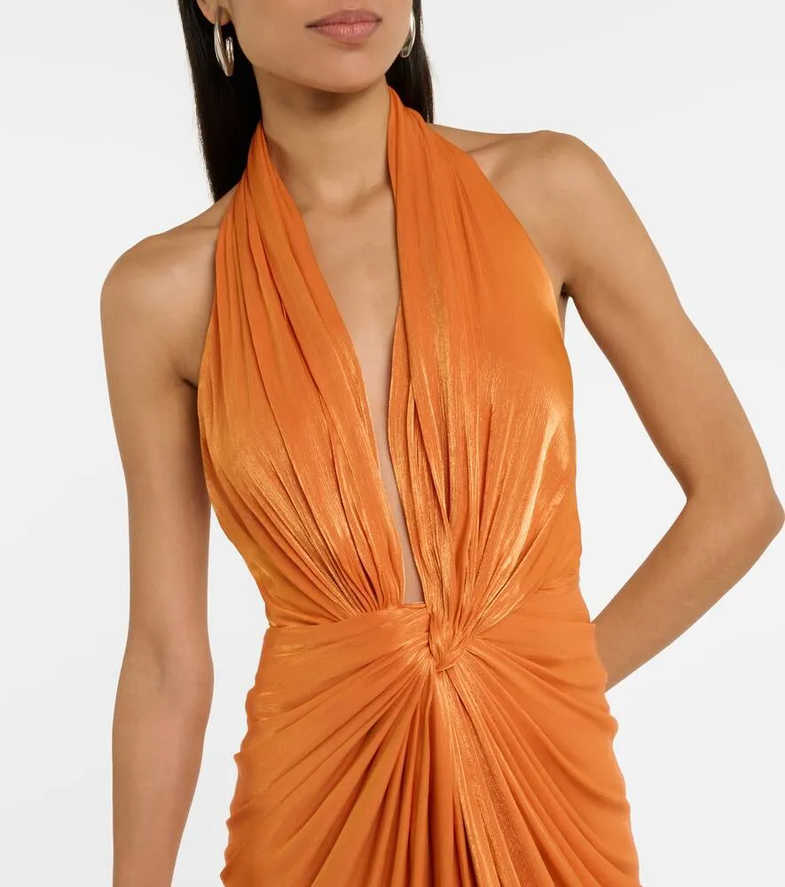 Costarellos Colette gathered halterneck silk gown