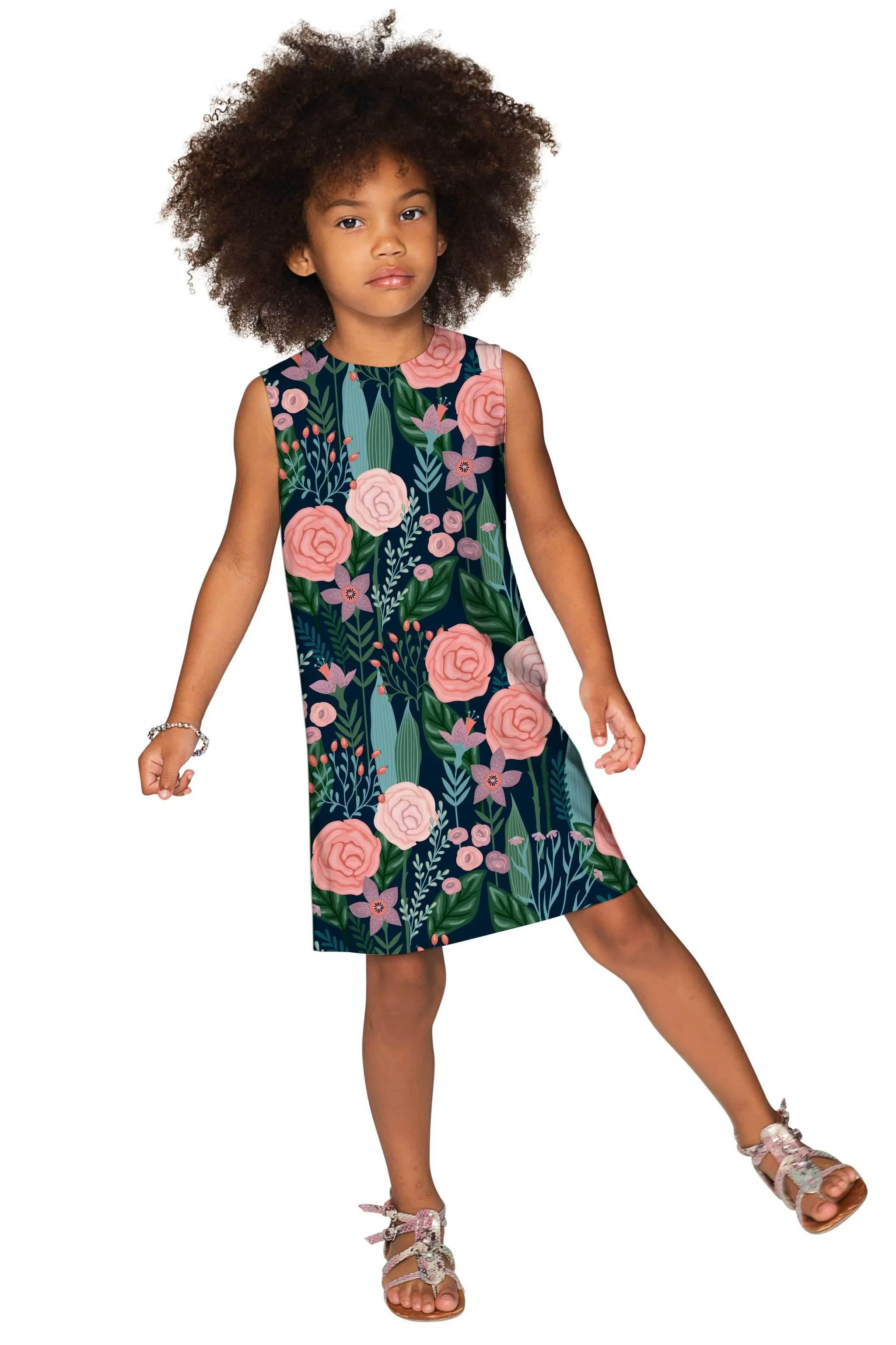 Cover Girl Adele Black Floral Printed Shift Dress - Girls