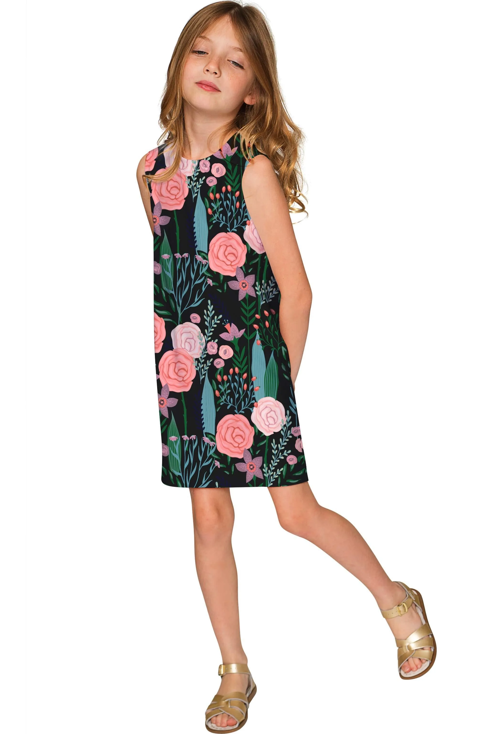 Cover Girl Adele Black Floral Printed Shift Dress - Girls