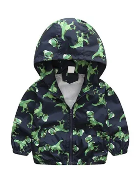 Dinosaurs Zip-up Toddlers Boys Windproof Hooded Jacket