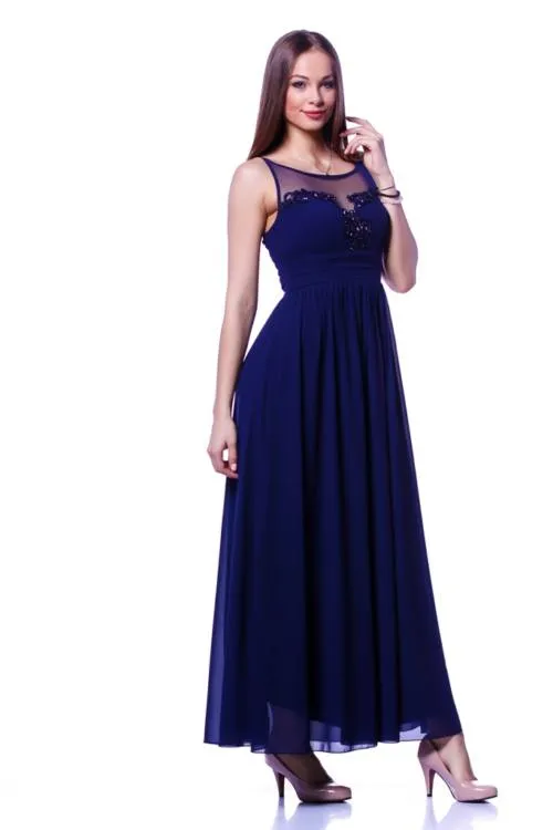 Embellished Tulle Panel Maxi Dress