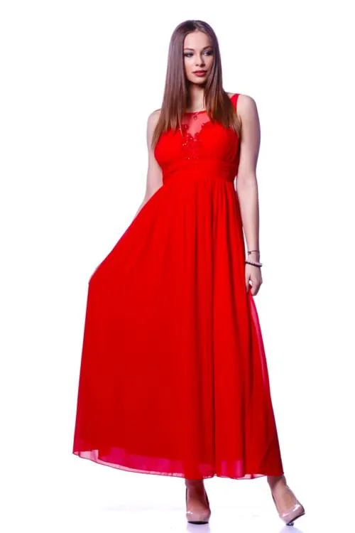Embellished Tulle Panel Maxi Dress
