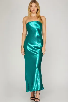 Emerald Satin Tube Woven Maxi Dress