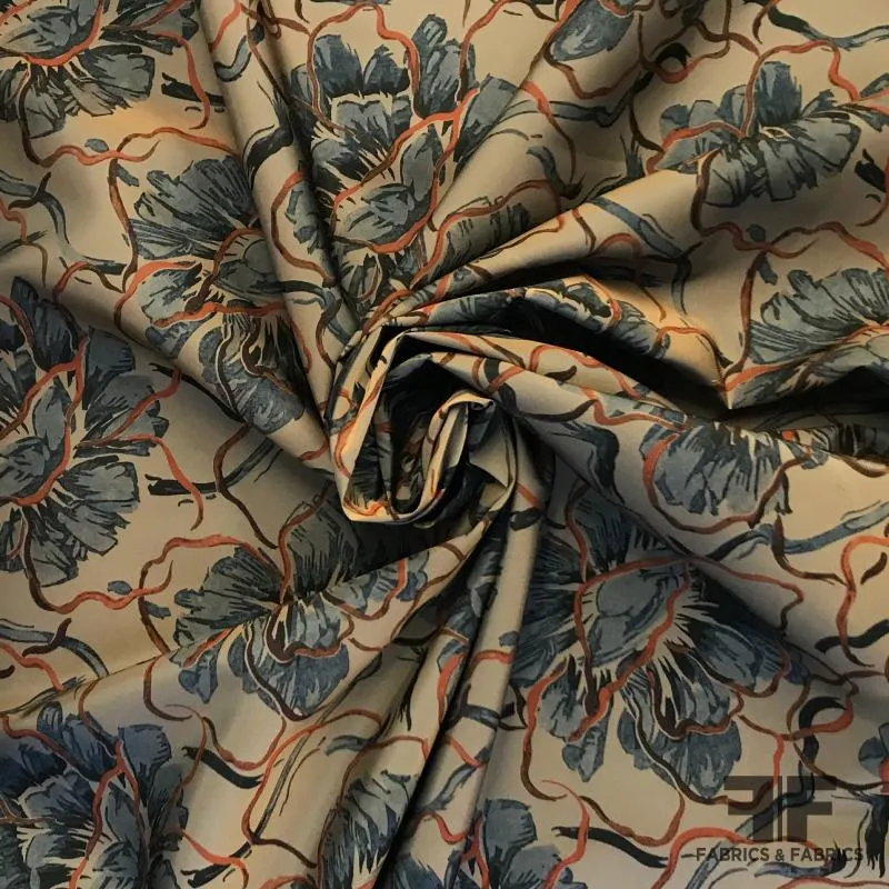 Floral Water-Repellant Nylon - Brown/Navy/Orange
