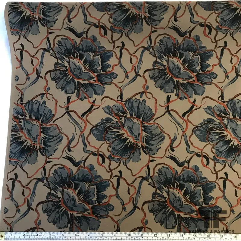 Floral Water-Repellant Nylon - Brown/Navy/Orange