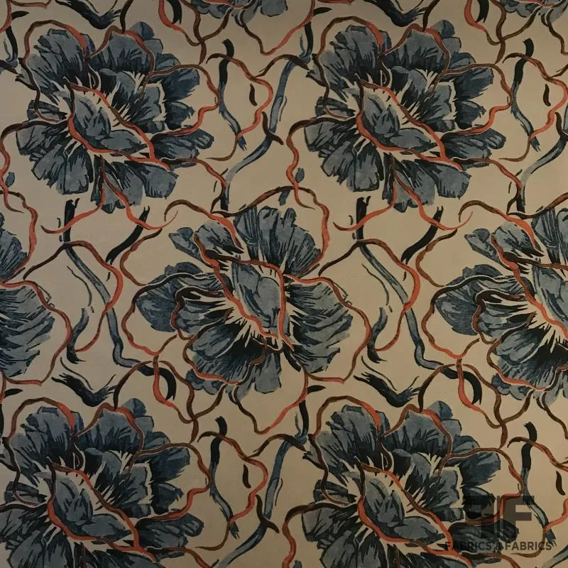 Floral Water-Repellant Nylon - Brown/Navy/Orange