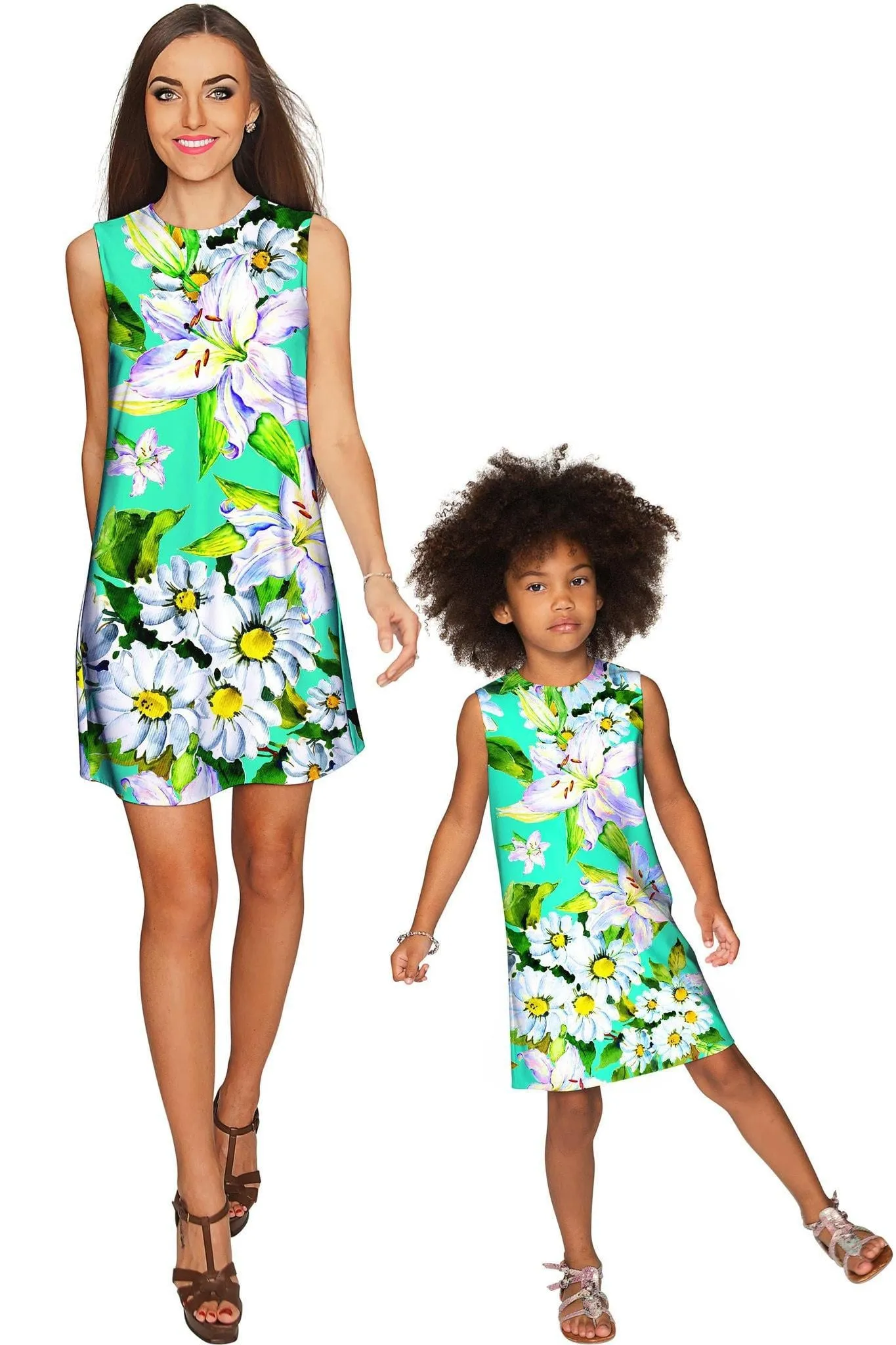 Flower Party Adele Green Designer Summer Shift Dress - Girls