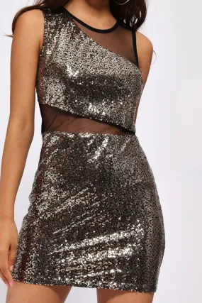 Gold Sequin Shift Zip Back Dress