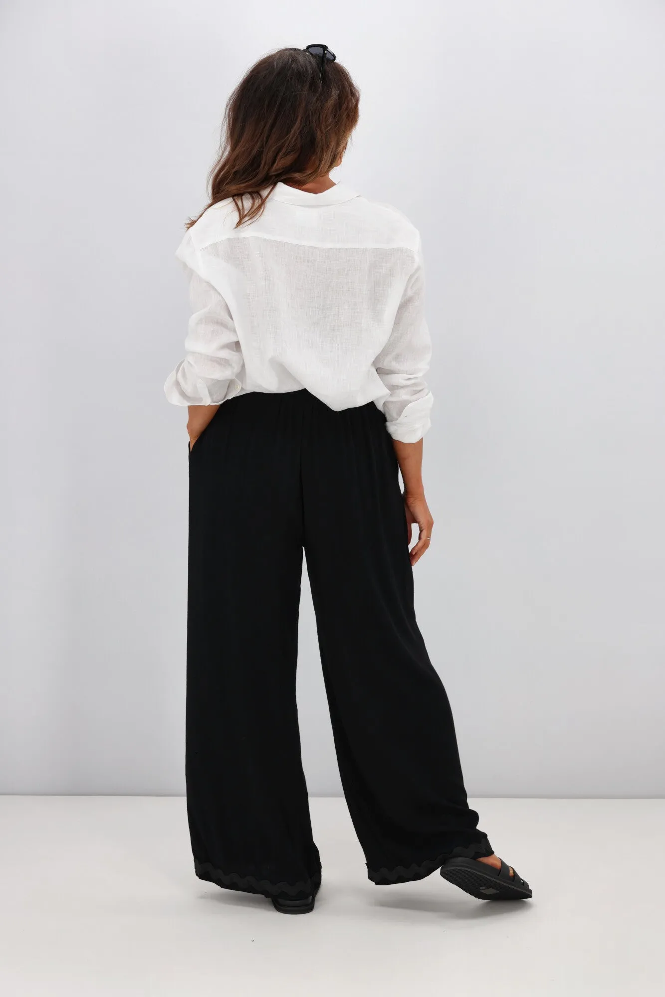 Grace & Co Ric Rac Trim Linen Pants Black