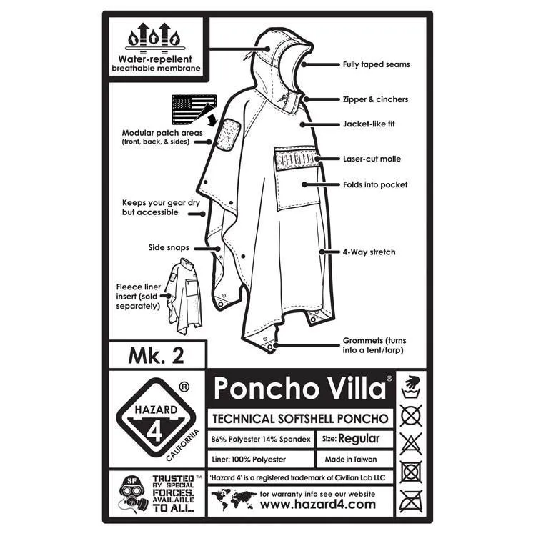 Hazard 4 Poncho Villa 2020 Version Technical Soft-Shell Poncho Black