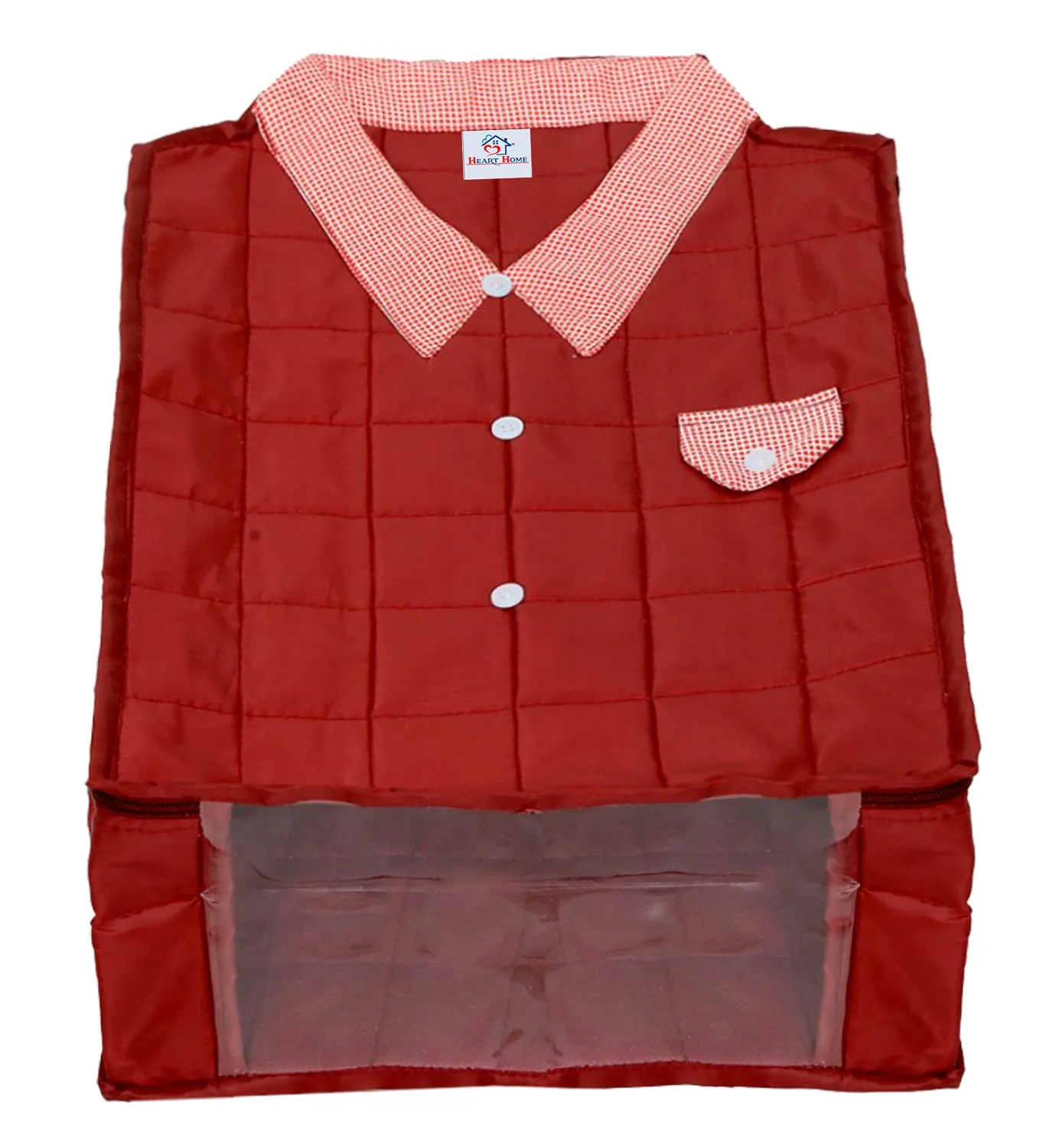 Heart Home Shirt & Trouser Cover Set, Cloth Organizer For Store Shirts, T-Shirts, Pants, Jeans, Trousers & Other Clothes With Tranasparent Window & Zipper Closer, Set of 2 (Maroon)-HS_38_HEARTH21203
