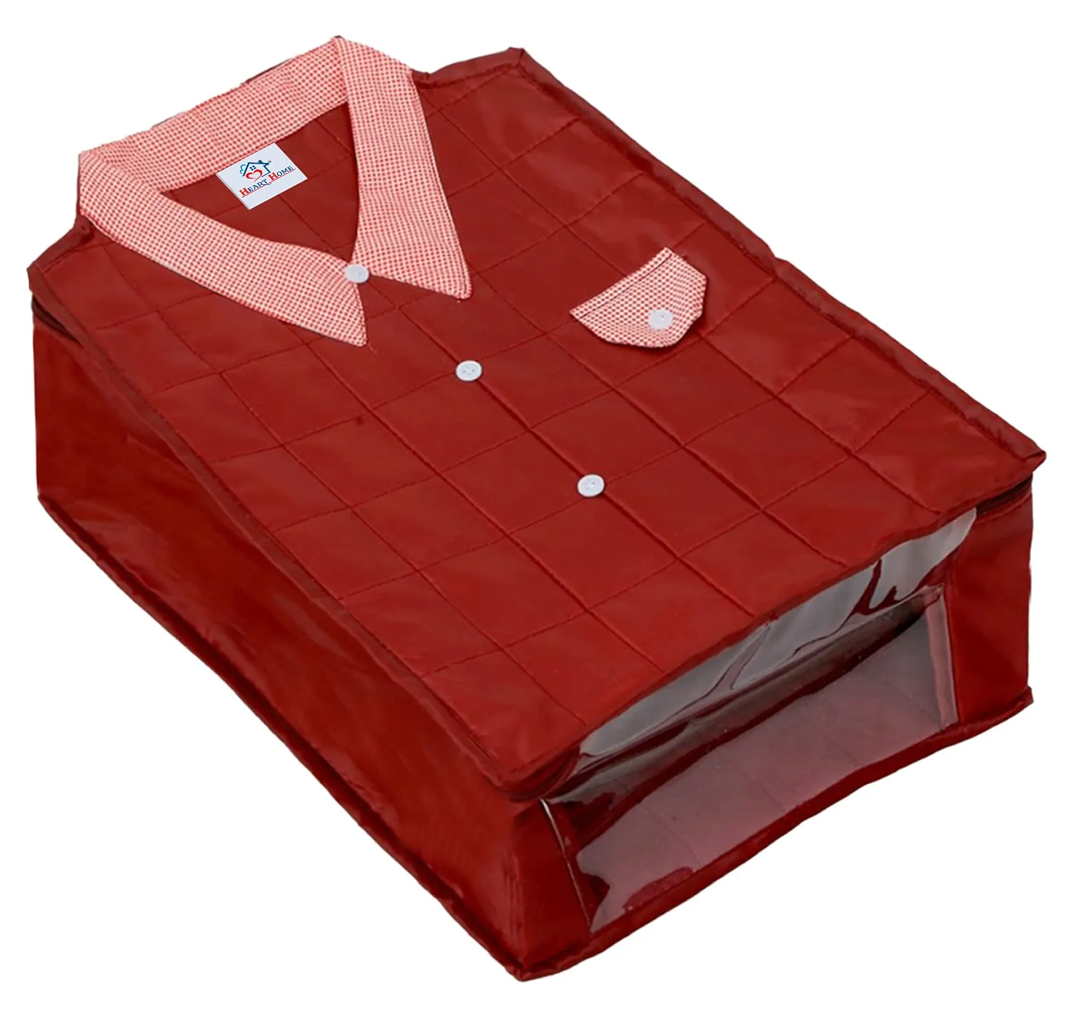 Heart Home Shirt & Trouser Cover Set, Cloth Organizer For Store Shirts, T-Shirts, Pants, Jeans, Trousers & Other Clothes With Tranasparent Window & Zipper Closer, Set of 2 (Maroon)-HS_38_HEARTH21203
