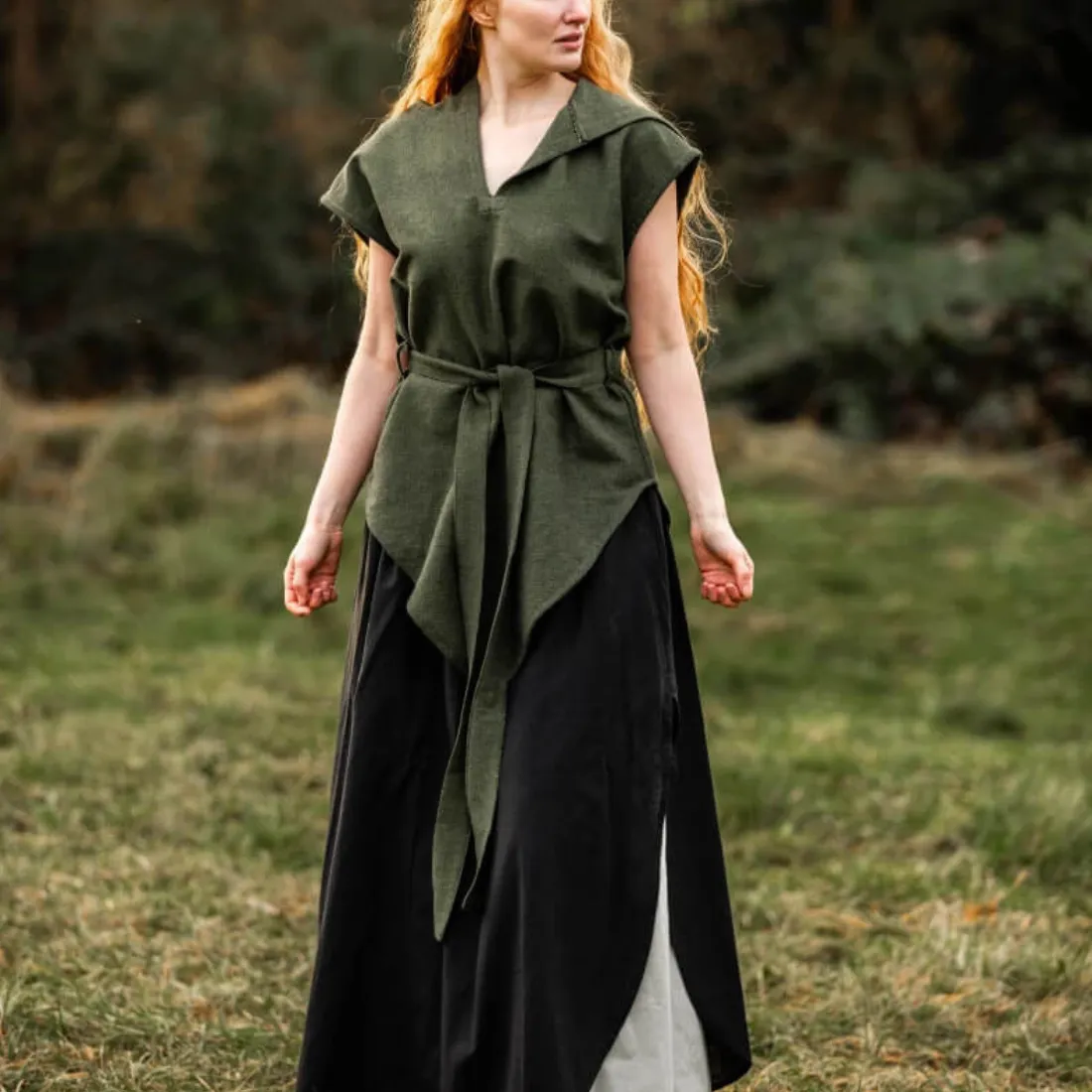 Hooded Green Viking Tunic for Women | Belt Included