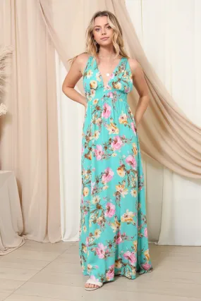 Jade Vacay Back Tie Floral Print Maxi Dress