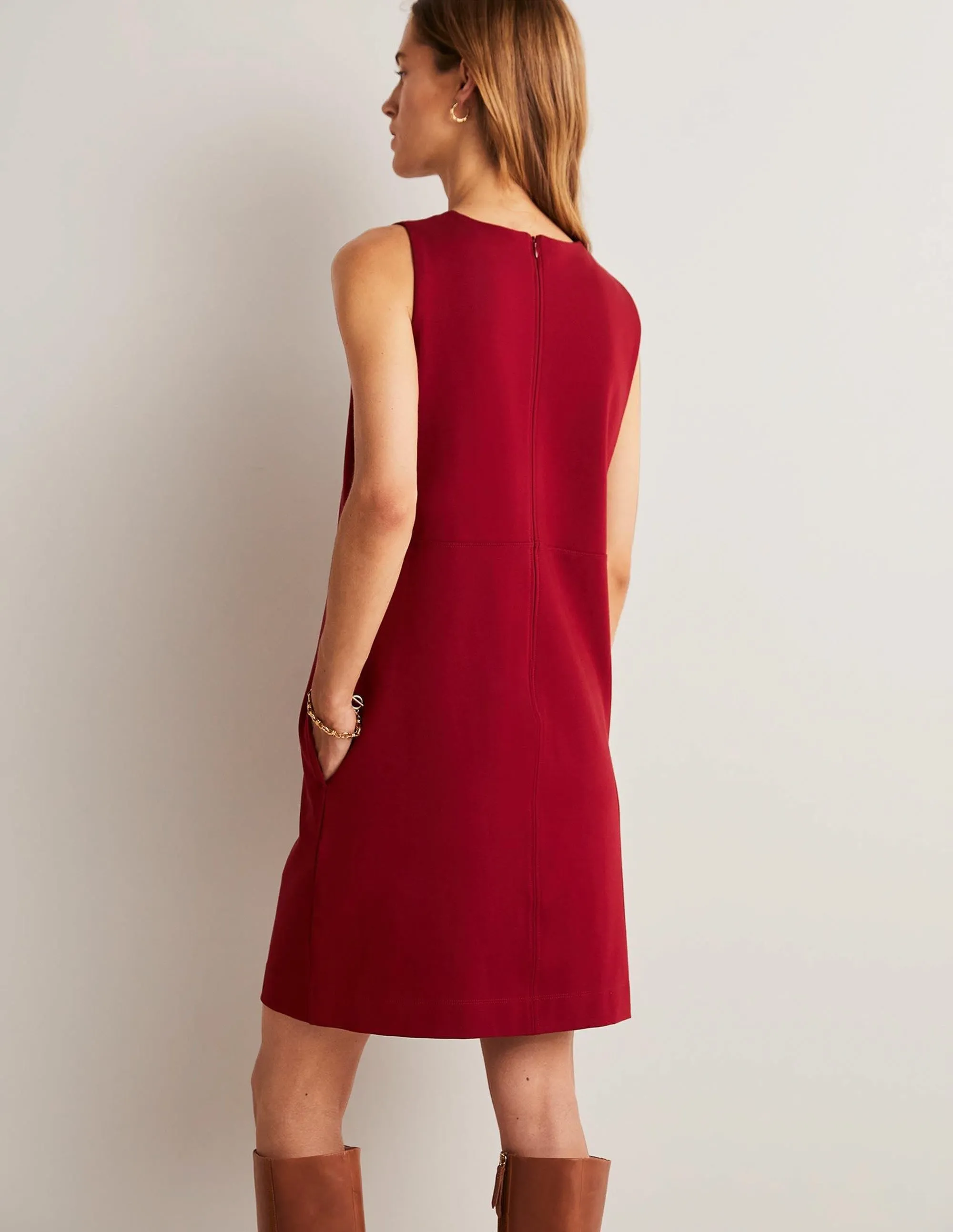 Jersey Mini Shift Dress-Russet Red