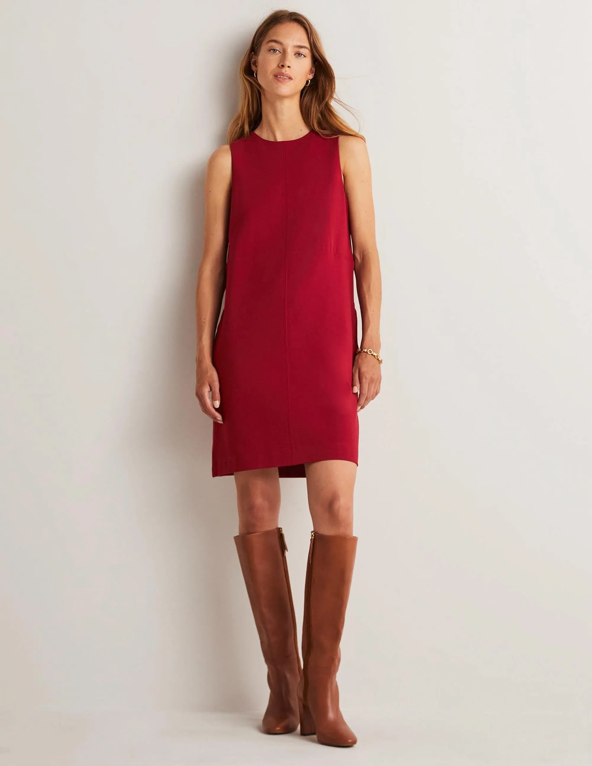Jersey Mini Shift Dress-Russet Red