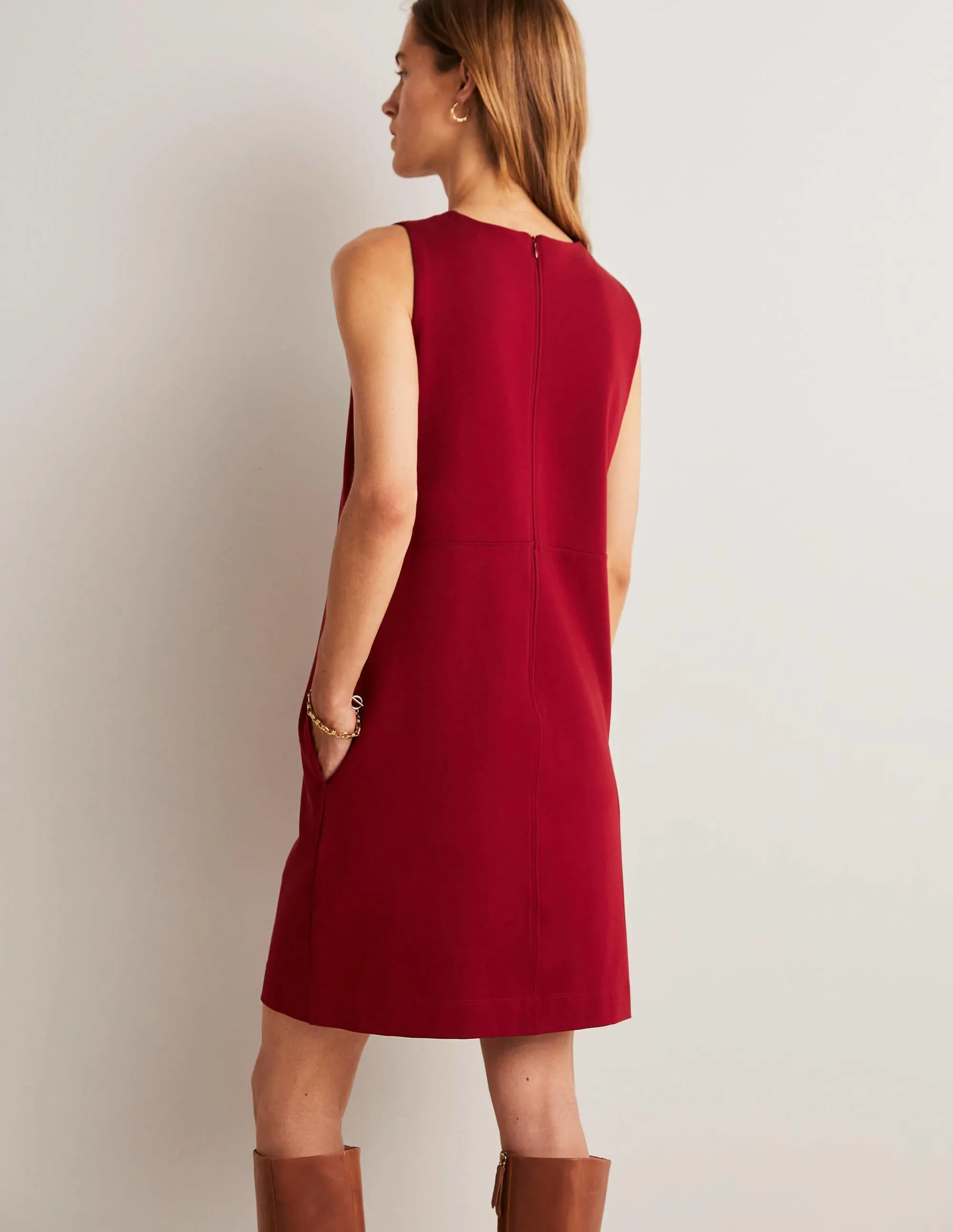 Jersey Mini Shift Dress-Russet Red