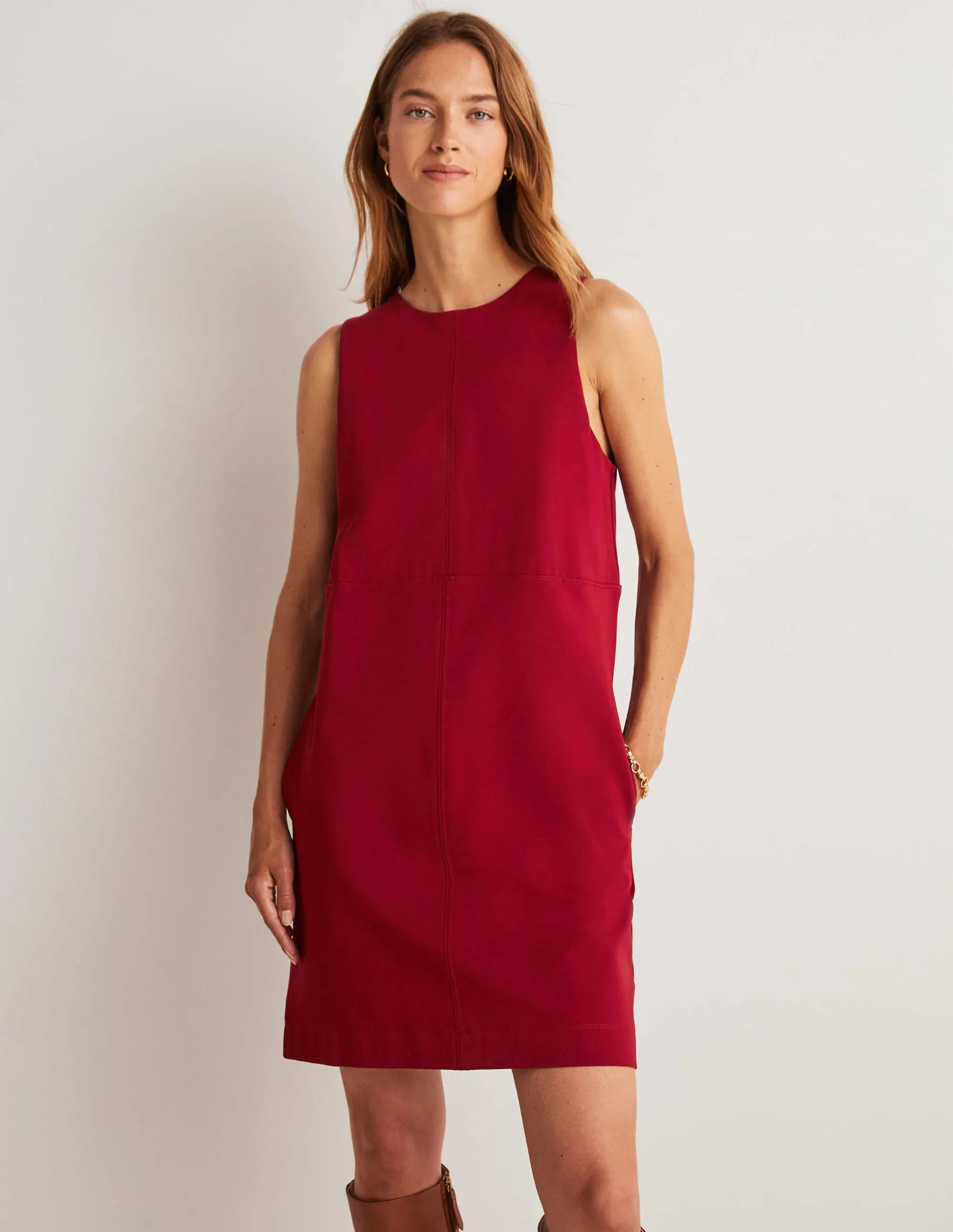 Jersey Mini Shift Dress-Russet Red
