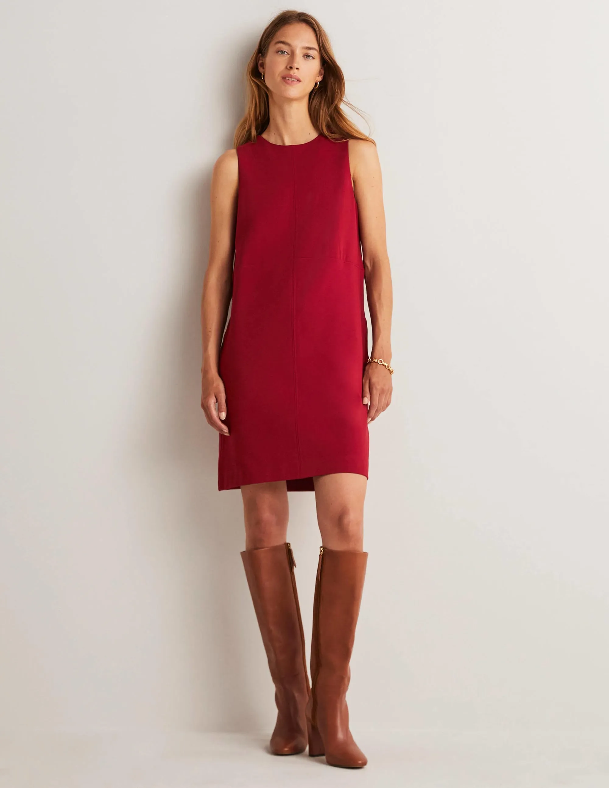 Jersey Mini Shift Dress-Russet Red